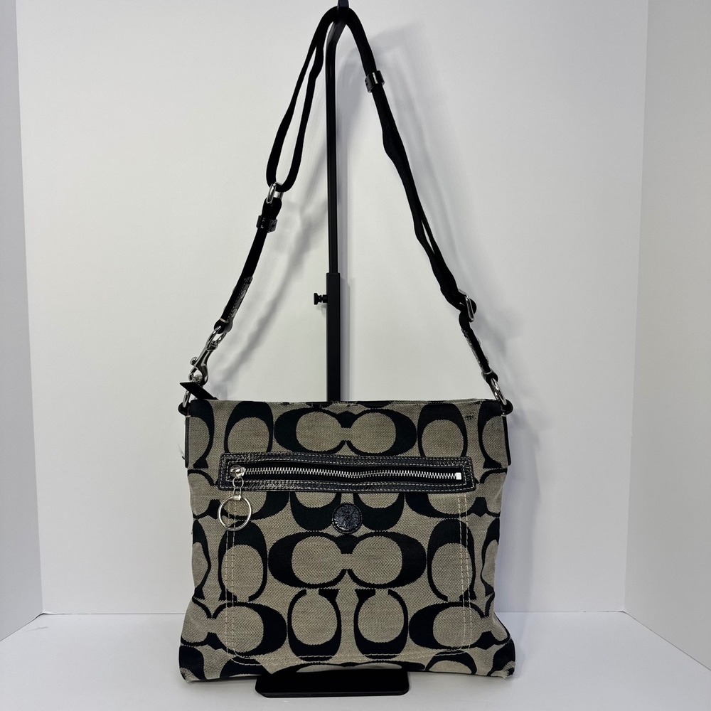 Coach Signature Black Monogram Jacquard Canvas Crossbody Bag #F14869 No Emblem